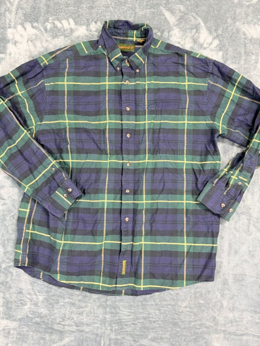 Timberland Mens Green & Blue Plaid Long Sleeve Button-Up Shirt XL